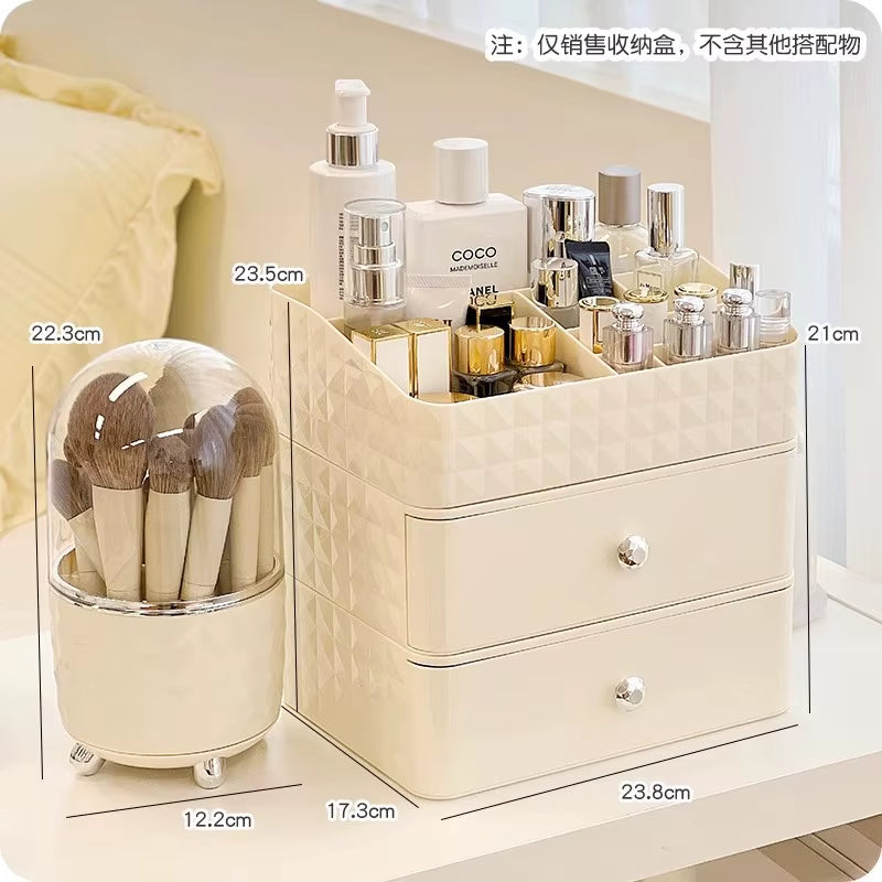 "Sparkle and Organize: Luxurious Multi-Layer Cosmetic Drawer Storage Box for Jewelry, Skin Care, and More!"