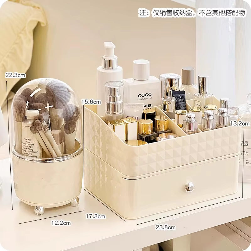 "Sparkle and Organize: Luxurious Multi-Layer Cosmetic Drawer Storage Box for Jewelry, Skin Care, and More!"