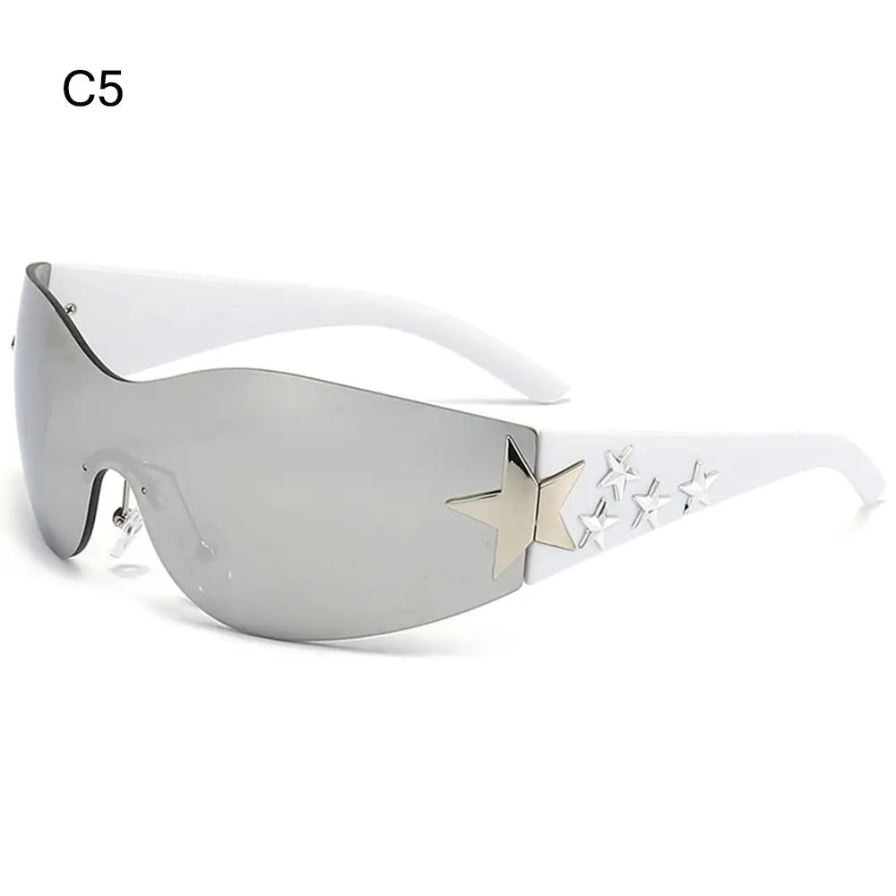 Rimless Y2K Sunglasses for Women and Men Star Wrap around Sun Glasses Trendy Cool Black Sunglasses Fashion Shades for Outdoor